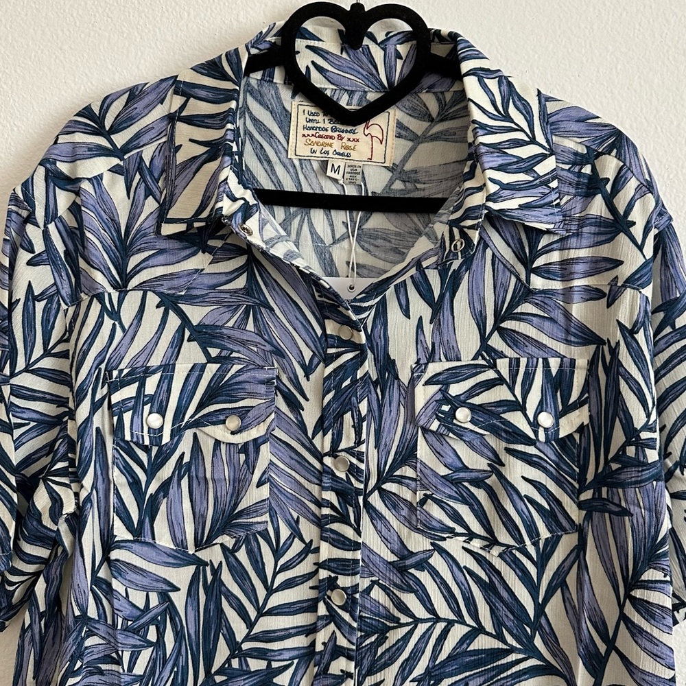 Free People x Sandrine Rose Blue Tropical Hawaiian Western Top Size M - Picture 2 of 8